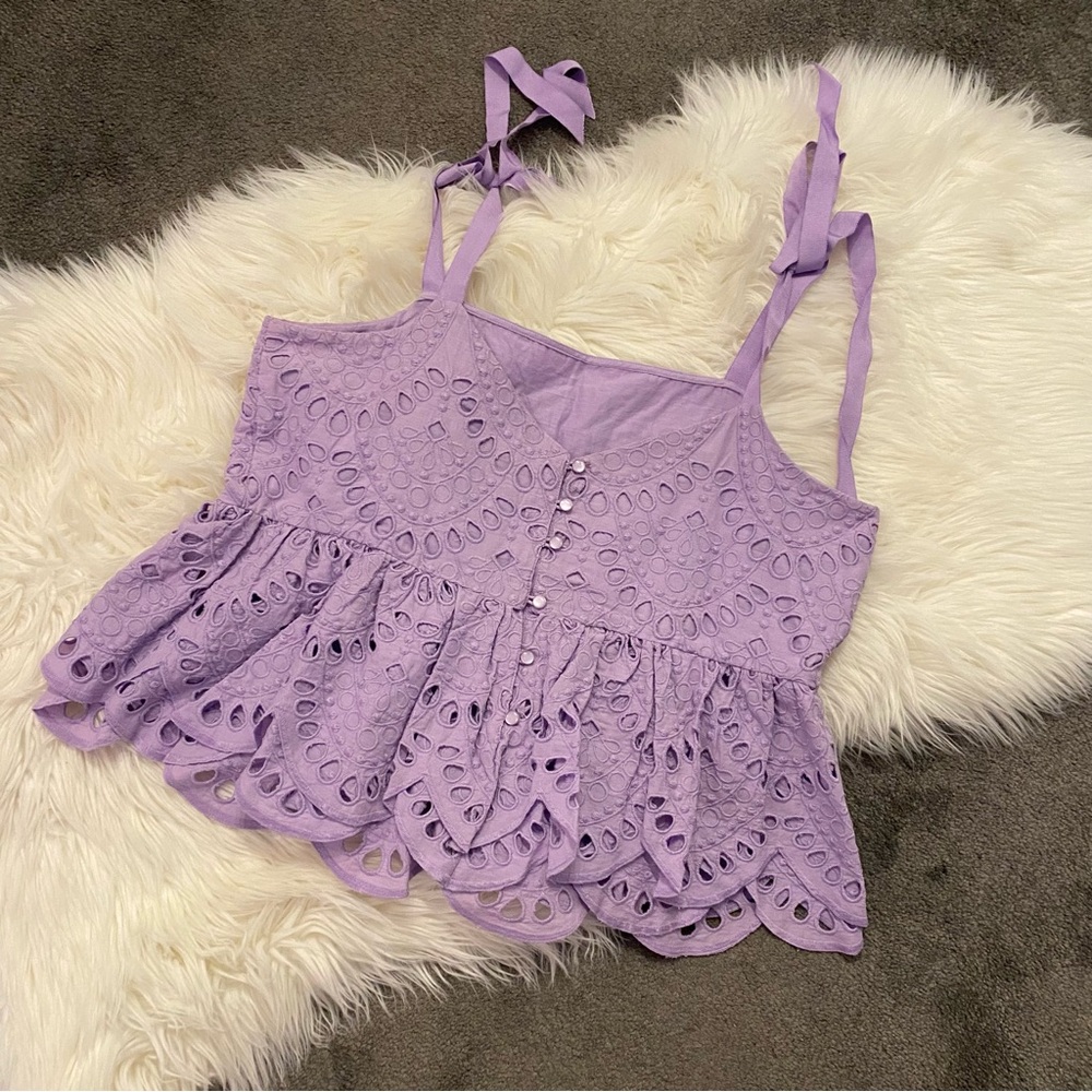 J. Crew Lilac Tie-shoulder Eyelet Lace Top - Picture 2 of 5